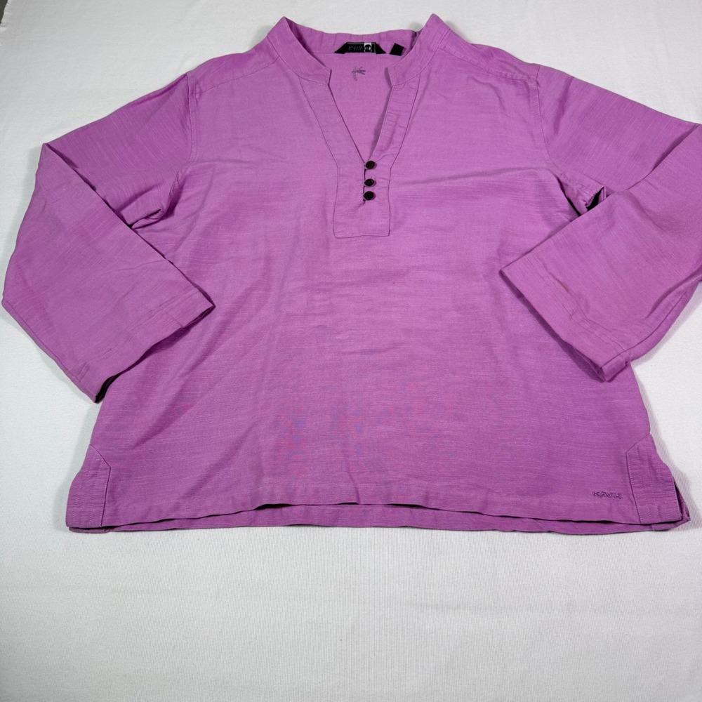 Kavu Henley Top XL Purple Bamboo Blend 3/4 Sleeve Slub Texture Casual mandarin